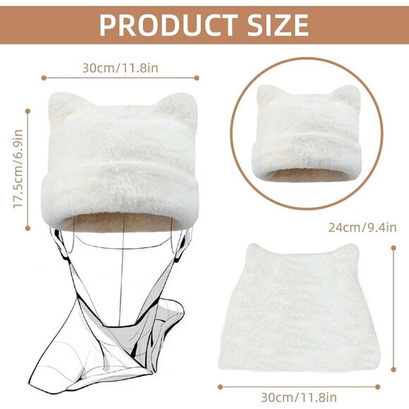 Women\'s Beige Winter Beanie Hat Cute Cat/Bear Ear Hat with Internal Support main image 6